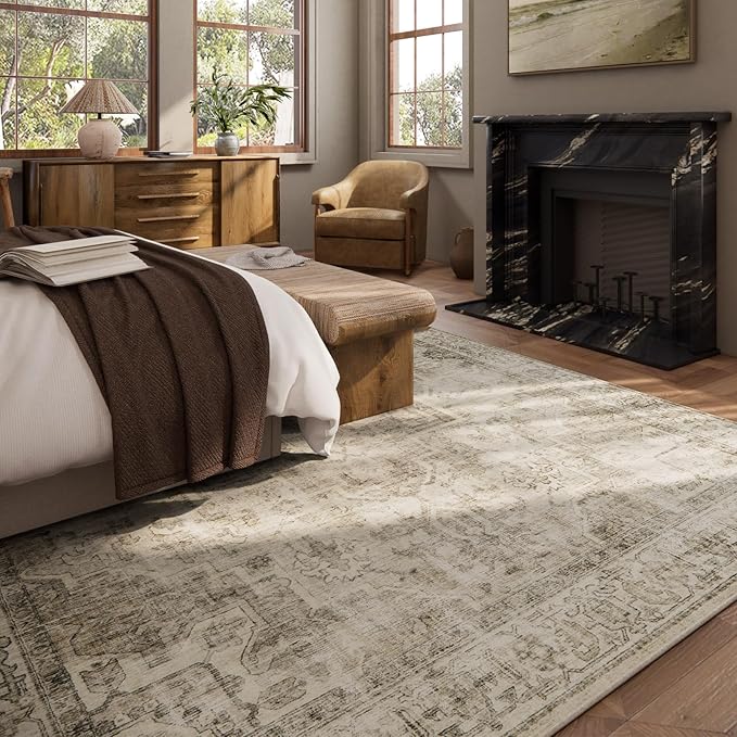 10x12 Area Rugs for Living Room: Bedroom Rug Boho Vintage Rugs Stain Resistant Non Slip Low Pile Soft Lightweight Carpet for Kitchen Dining Room Nursery Kids Room Farmhouse Home Office