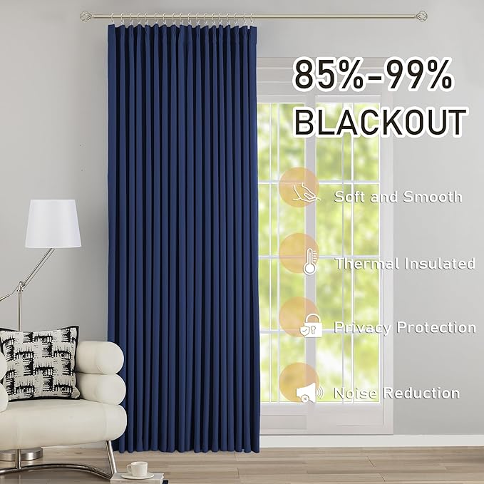DONREN Navy Pinch Pleated Blackout Curtains with Hooks - 94 inch Length Room Darkening Thermal Insulated Window Curtain Panels for Living Room Bedroom 2 Panel 40" Wx94 L