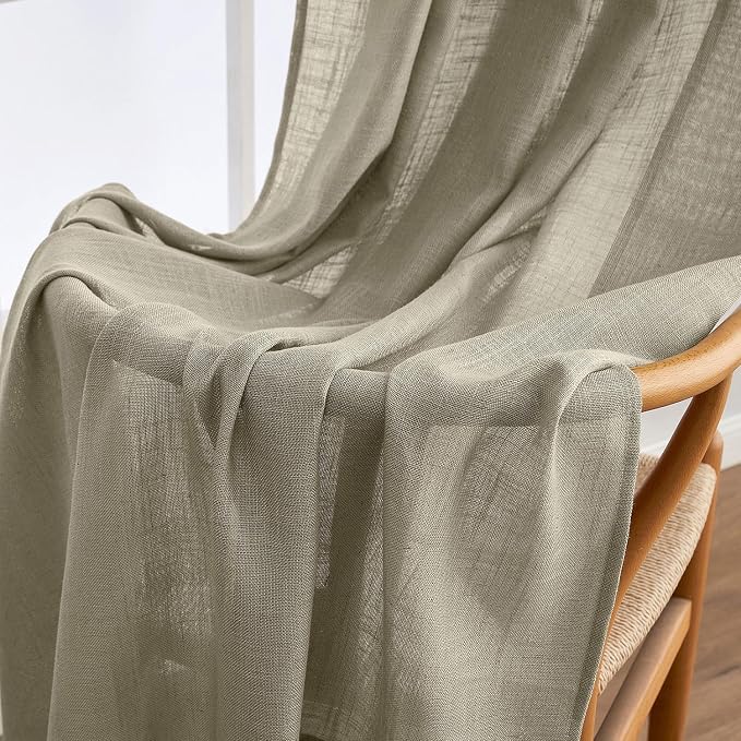MIULEE Oatmeal Linen Curtains 108 Inch Long 2 Panels for Bedroom Living Room, Soft Thick Linen Textured Natural Window Drapes Semi Sheer Light Filtering Back Tab Rod Pocket Burlap Look Decor