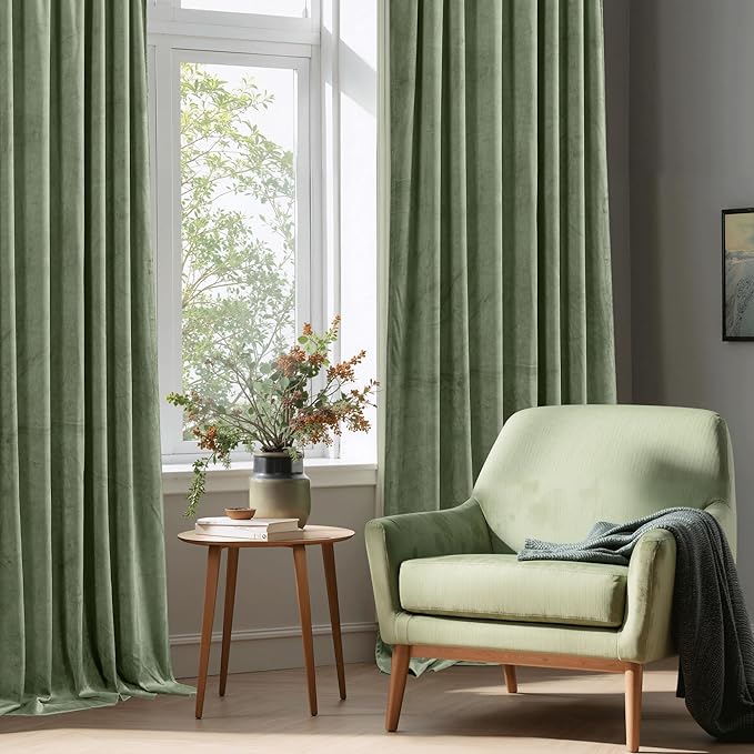 StangH Sage Green Velvet Privacy Curtains for Doorway 84 inches, 2 Panels | 300GSM Rich Soft Velvet, Bedroom Thermal Insulated Window Decor, Christmas Decor, Bathroom, Living Room, Nursery Kids