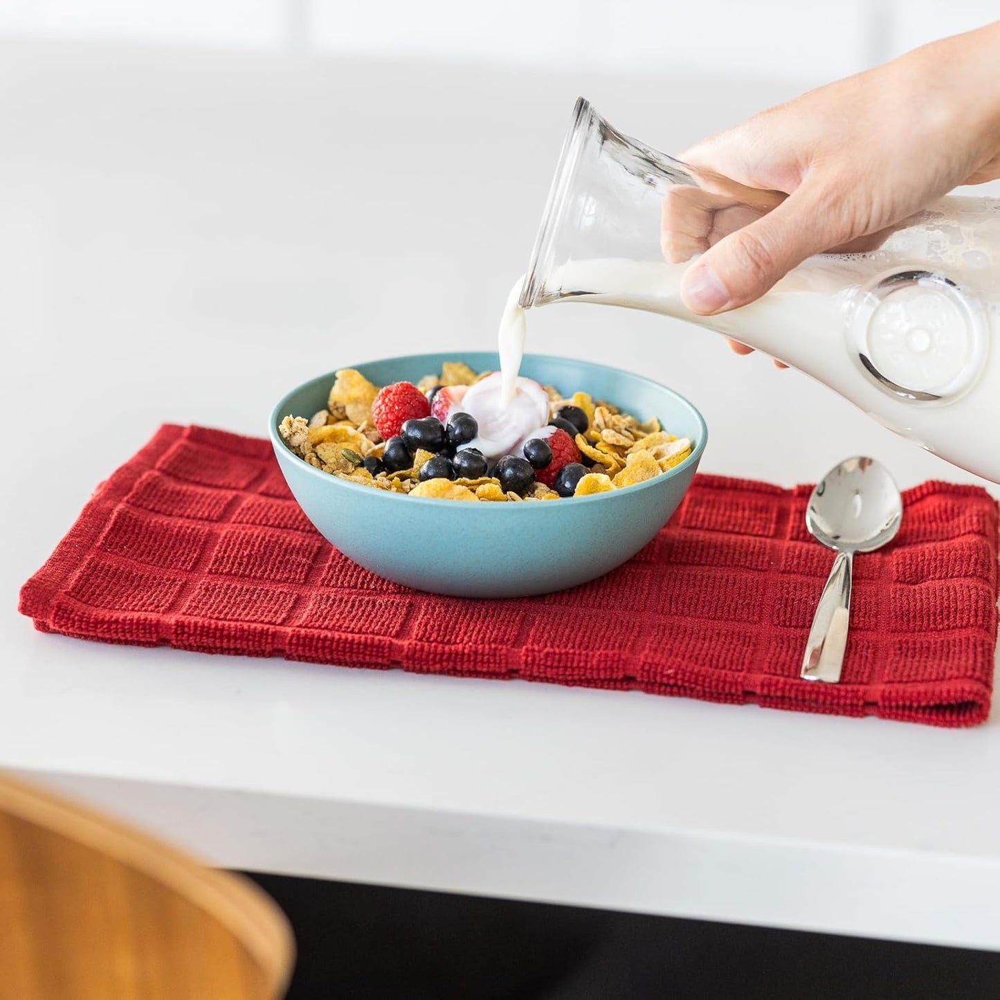 Grow Forward Premium Wheat Straw Bowls - 20oz Microwave Safe Plastic Cereal Bowls Set of 8 for Kitchen, Camping, RV, Dessert, Snack, Soup, Salad, Fruit - Reusable, Unbreakable & BPA Free - Seascape