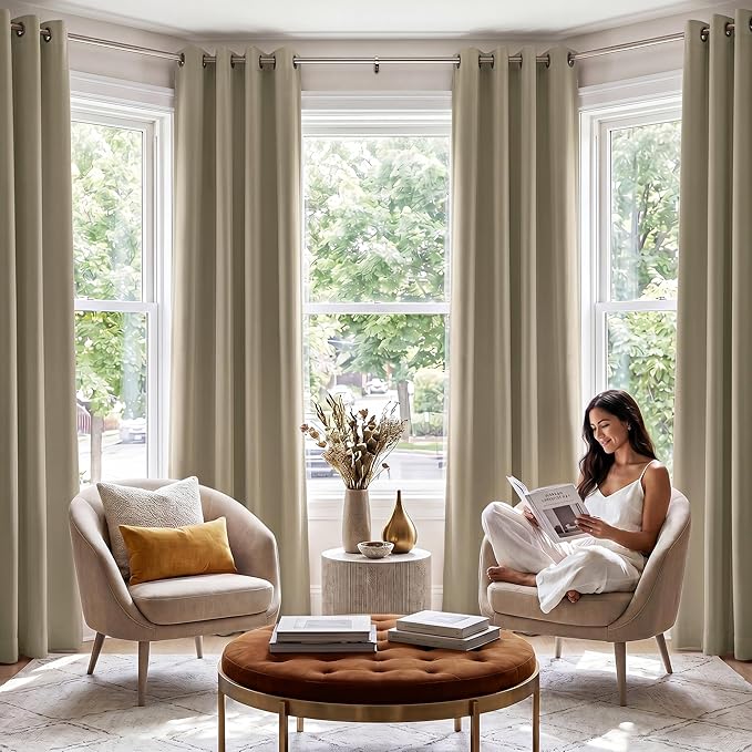 NICETOWN 100% Blackout Curtain Panels 84 inch Long for Living Room, Cocoa Eggnog, 2 Panels, Thermal Insulated Farmhouse Blackout Window Drapes for Bedroom