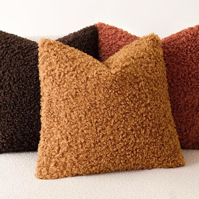 Foindtower 2 Pieces 16x16 Inch Orange, Faux Fur Throw Pillow Cover Accent Sherpa Furry Pillow Covers Fuzzy Soft Pillowcases Cozy Sheepskin Decorative Fleece Cushion Case for Bed Couch Living Room
