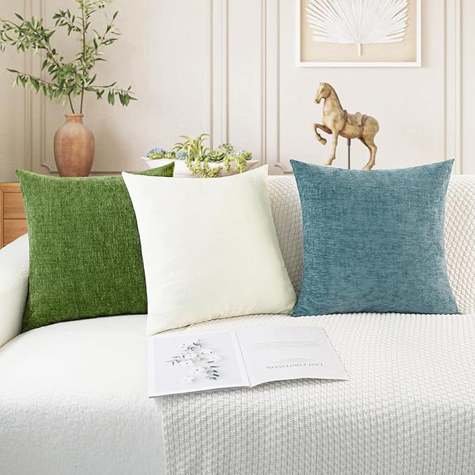 CaliTime Throw Pillow Covers Decorative 22 X 22 Inches Pack of 2 Cozy Chenille Cushion Cases for Couch Sofa Bed Living Room Home Forest Green