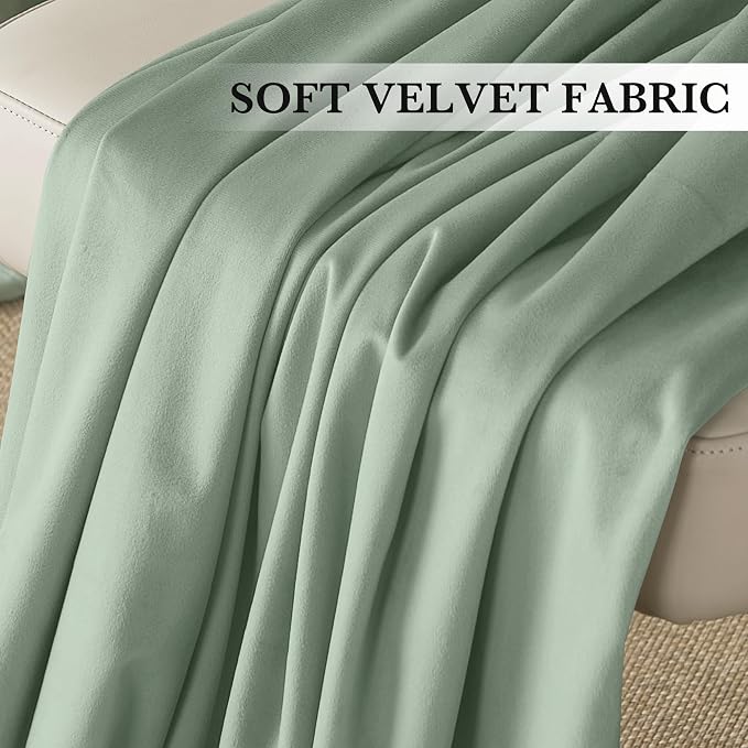 RYB HOME Mint Green Velvet Curtains 100 inches Long, Room Darkening, Floor-Length, Coastal Style Velvet Drapes with Hook Belt for Nursery Living Room Office, 52" W x L100 L, Auqa