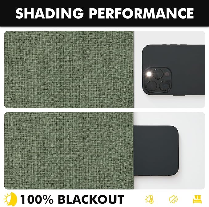 MIULEE 100% Blackout Linen Curtains for Bedroom, Olive Green Solid Luxury Decor Thermal Insulation Room Darkening Drapes for Living Room Back Tab Rod Pocket 42 x 63 Inches, 2 Panels