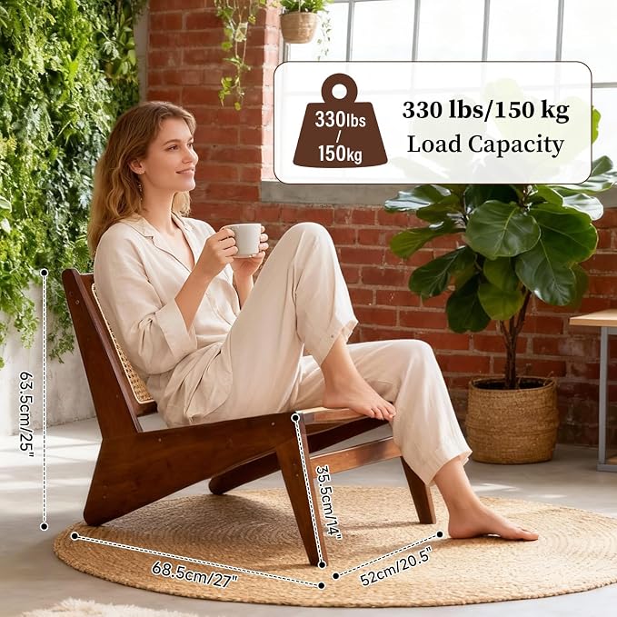 Furlide Rattan Chair 2Pcs, Mid-Century Accent Chair, Rattan Lounge Chair for Living Room, Boho Side Corner Comfy Chair for Bedroom and Balcony, Walnut