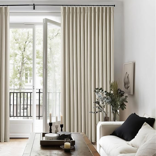 126 Inch Pinch Pleated Linen Blackout Curtains 2 Panels Taupe for Living Room Bedroom Thermal Insulated 100% Black Out Linen Drapes with Liner Room Darkening Window Curtains Burlywood Birch 40x126