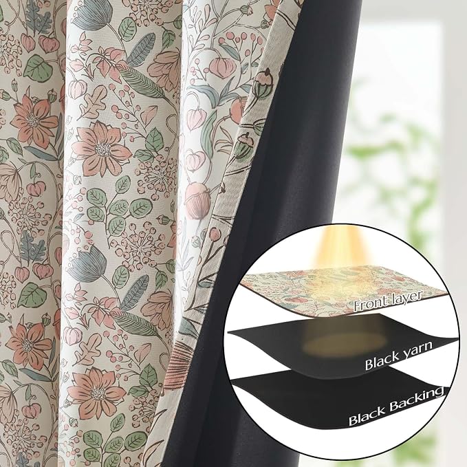 Vangao Pink Nursery Curtains for Girls Room Floral Blackout Curtains 63 Inch Length Farmhouse Drapes for Bedroom Room Darkening Flower Patterned Window Treatment for Kids Set of 2