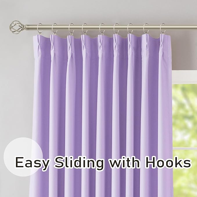 DONREN Lavender Purple Pinch Pleated Blackout Curtains with Hooks - 63 inch Length Room Darkening Thermal Insulated Short Window Curtain Panels for Bathroom Girls Room 2 Panel 40" Wx63 L