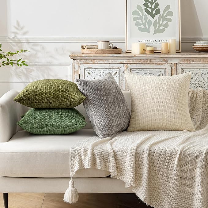 MIULEE Pack of 2 Couch Throw Pillow Covers 20x20 Inch Sage Green Modern Boho Accent Decorative Pillow Covers Soft Chenille Farmhouse Cushion Covers for Home Decor Bed Sofa Living Room
