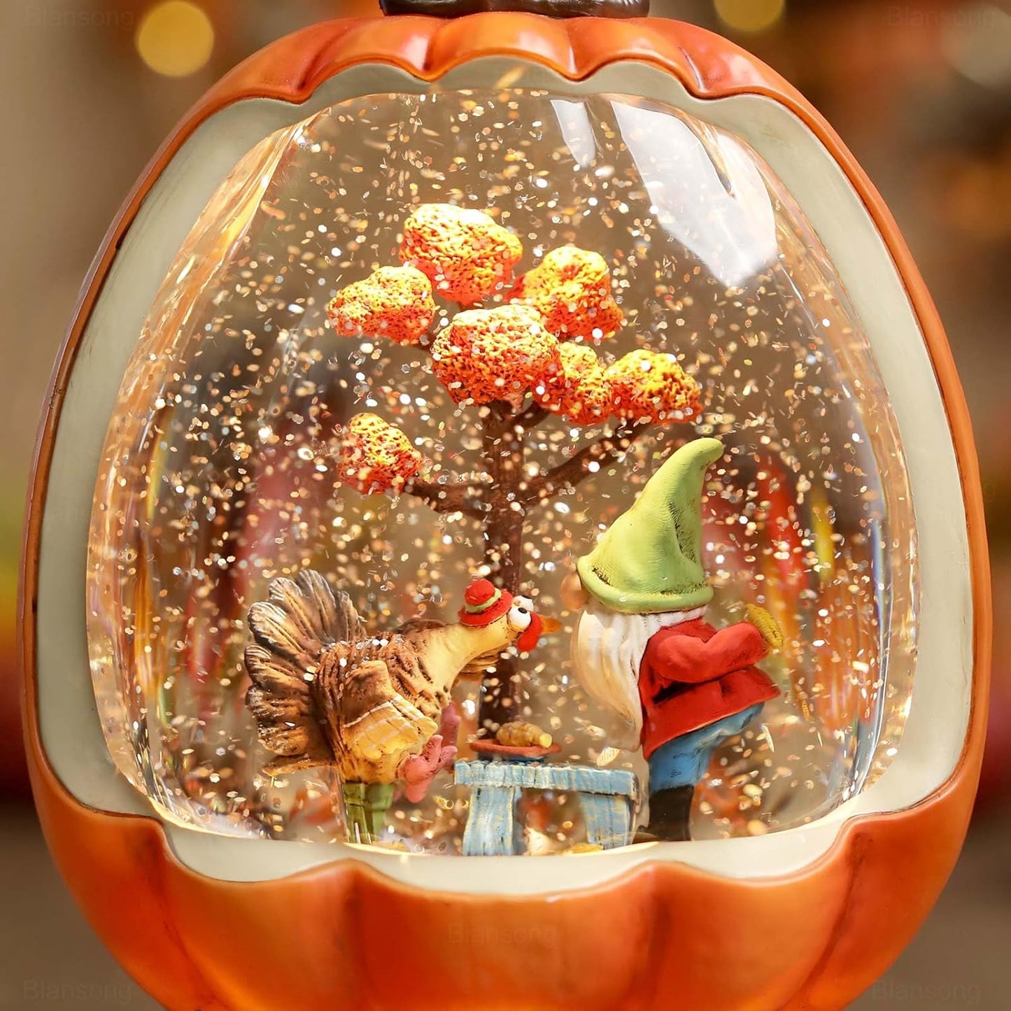 Fall Snow Globe Pumpkin Fall Decorations for Home Gnome Turkey Swirling Glitter Timer Thanksgiving Gift Autumn Harvest Fall Decor
