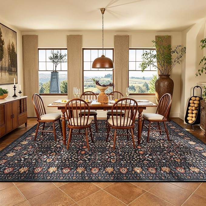 Lofus 9x12 Large Area Rug for Living Room & Bedroom Washable Non-Slip Brown/Orange