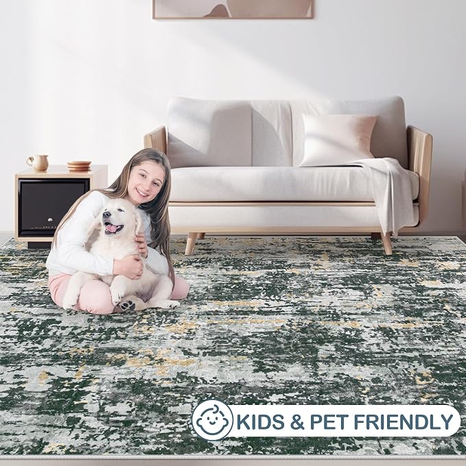 Area Rugs 8x10 Living Room: Washable Rug Modern Abstract Large Rugs Soft Non Slip Neutral Rug Stain Resistant Indoor Carpet for Bedroom Kitchen Dining Room Home Office Rugs(Black Grey Gold,8'x10')