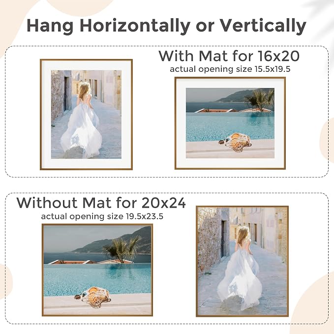 20x24 Metal Picture Frame for Wall With Mat for 16x20, 20''x24'' Aluminum Photo Frames With Tempered Glass for Home Decor, Minimalist Modern Poster Frame Horizontal And Vertical Formats, Bronze