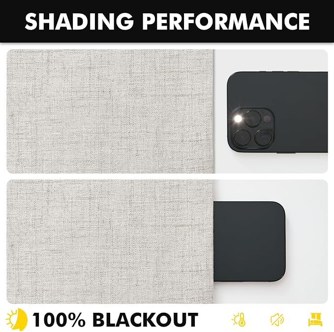 MIULEE 100% Blackout Linen Curtains for Bedroom, Cream White Solid Luxury Decor Thermal Insulation Room Darkening Drapes for Living Room Back Tab Rod Pocket 42 x 72 Inches, 2 Panels