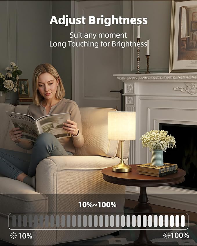 Wireless Lamp, 2-Pack, 8000mAh, Dimmable, Ambient Light, 2700K, Touch Control, Portable, Small, LED, Rechargeable Table, Rechargeable, Cordless, Desk Lamp, Kitchen Lamp, Fabric Shade, for Dining Room