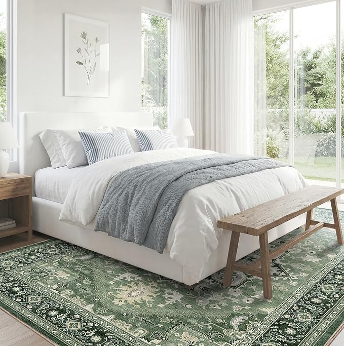 OPPODREAM Soft Round Rug 4ft, Play Room Rug, Washable Circle Rug 4ft with Non Slip Backing, Small Low-Pile Area Rugs 4 ft, Faux Cashmere Throw Carpet, Dark Green