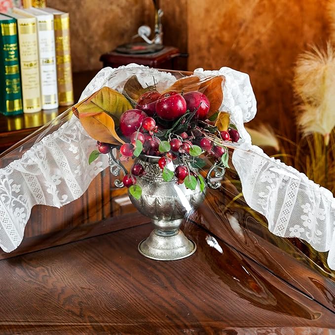 SUTAVIA Clear PVC Tablecloth White Lace Ruffle Edge Transparent Vinyl Table Protector Waterproof Rectangular Table Cover for Dining Table Home Outdoor Picnic (White Ruffle, Oblong, 60"x84")