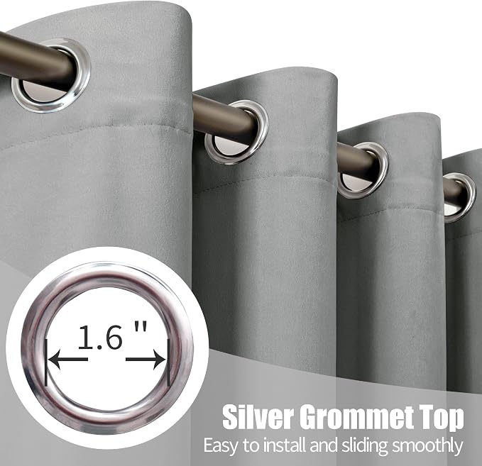 YoungsTex 72 Inch Length Velvet Blackout Curtains for Living Room Windows, Thermal Insulated Drapes with Grommet Room Darkening Privacy for Bedroom, Light Grey, 2 Panels, 52 X 72 Inch