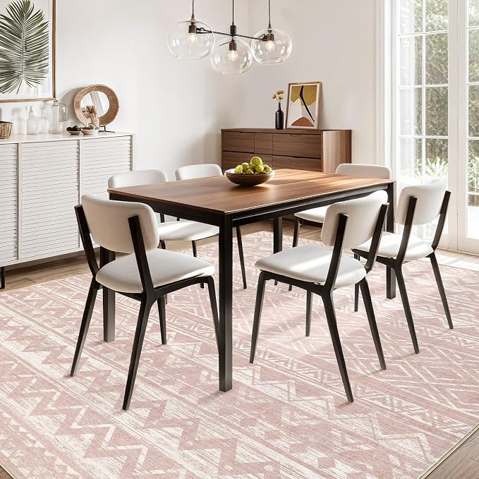 cotiled 9x12 Area Rugs Living Room Rug: Washable Boho Rugs with Non Slip Backing Large Soft Indoor Stain Resistant Carpet for Bedroom Farmhouse Dining Room Lightweight Home Decor Lotus Pink