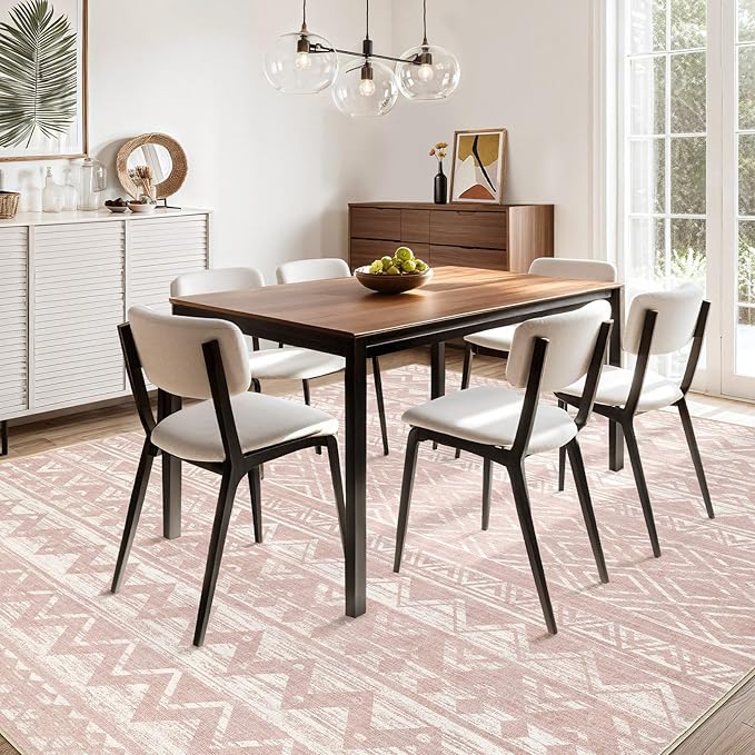 cotiled 8x10 Area Rugs Living Room Rug: Washable Boho Rugs with Non Slip Backing Large Soft Indoor Stain Resistant Carpet for Bedroom Farmhouse Dining Room Lightweight Home Decor Lotus Pink