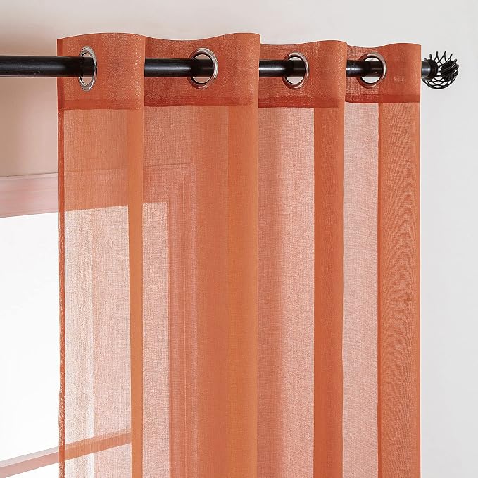 MIULEE 2 Panels Burnt Orange Semi Sheer Window Curtains - Elegant Grommet Top Voile Panels/Drapes/Treatment - Linen Textured for Bedroom Living Room Fall Decor (54X96 Inches)