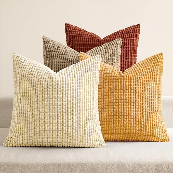 MIULEE Fall Decorative Pillow Covers 18x18 Inch Set of 4 Terra Cotta | Modern Farmhouse Natural Rustic Pillows Neutral Warm Soft Corduroy Couch Pillowcases Home Decor for Sofa Living Room Bed