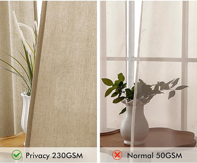 MIULEE Non-See-Through Privacy Linen Curtains 2 Panels, Light Filtering Window Curtains Farn House Textured Back Tab Semi Sheer Drapes for Bedroom Living Room, 52 x 84 Inches Long, Copper Brown