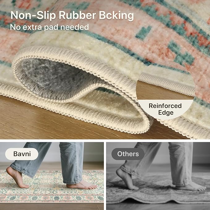 Bavni Area Rugs for Living Room, 5x7 Area Rugs Non-Slip Washable，Ultra-Thin Aesthetic Boho Rug for Bedroom Dinning Room Office, Pink