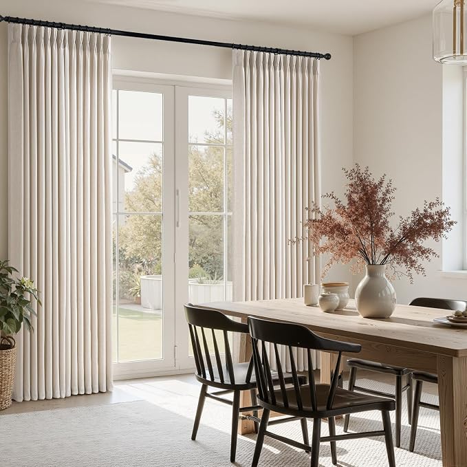 Pinch Pleated Curtains 90 Inches Long 2 Panels Set,Natural Cream Semi Sheer Cotton Blend Fabric Aesthetic Advanced Curtain Drapes for Living Room Bedroom,72x90 inch Length
