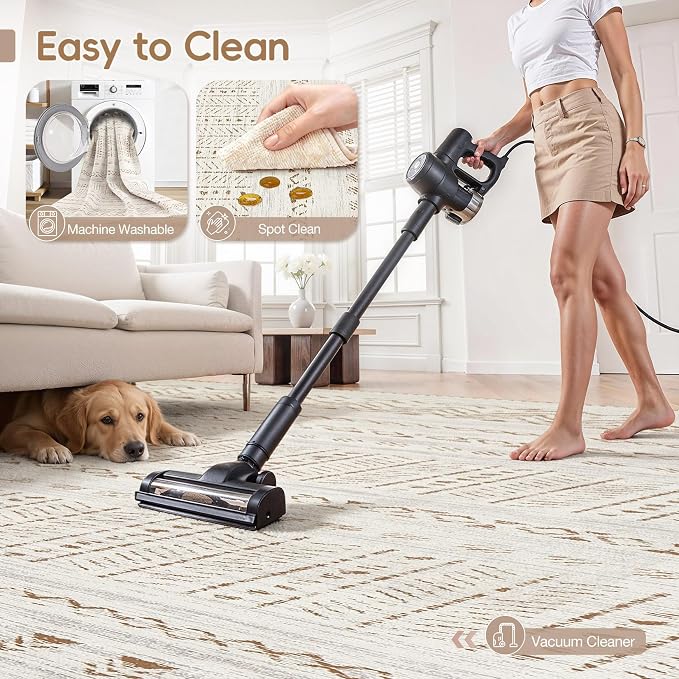 cotiled 7x9 Area Rugs Living Room Rug: Washable Boho Rugs with Non Slip Backing Large Soft Indoor Stain Resistant Carpet for Bedroom Farmhouse Dining Room Lightweight Home Decor Brown/Cream