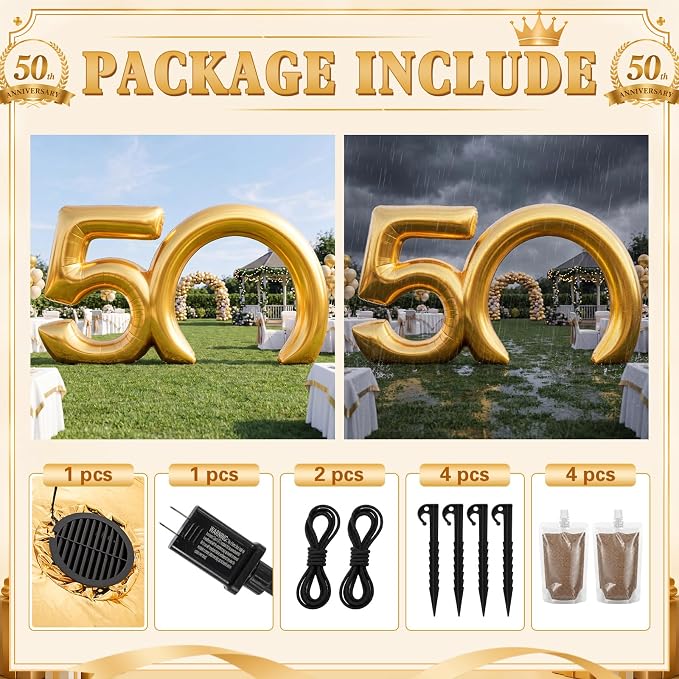 Seenelling 17 ft Golden 50th Anniversary Giant Inflatable Archway Decoration Built-in LED Lights for Birthday Wedding Anniversary Corporate Celebration Party Entrance Outdoor Supplies