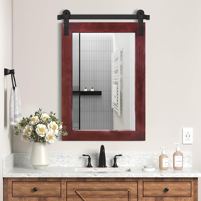 COGOOD Bathroom Mirrors for Over Sink - 22 x 30 Farmhouse Barn Door Wall Mirror for Bathroom, Living Room, Entryway Wall Decor Espresso