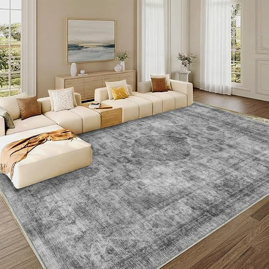 3x5 Area Rug for Living Room-Vintage Farmhouse Boho Floral Washable Stain Resistant Indoor Carpet for Bedroom Office and Home Decor(Ashen Black)