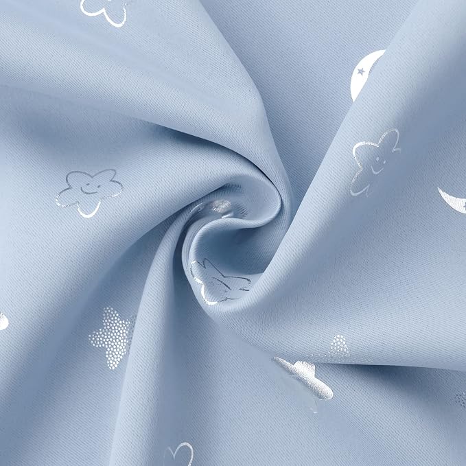 BGment Kids Curtains for Bedroom 84 Inch Length, Nursery Star and Moon Blackout Curtains for Boys, Decoration Thermal Insulated Room Darkening Window Curtains for Girls Babys, Spa Blue, 52 Wide