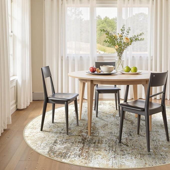 RELEANY Washable Area Rugs 6ft Non-Slip Modern Abstract Soft for Living Room Entryway Bedroom Kitchen, Print Pattern, Neutral Brown Gray