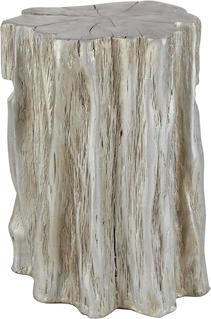 Deco 79 Fiberglass Side End Accent Table Tree Trunk End Table, Side Table 13" x 13" x 19", Silver