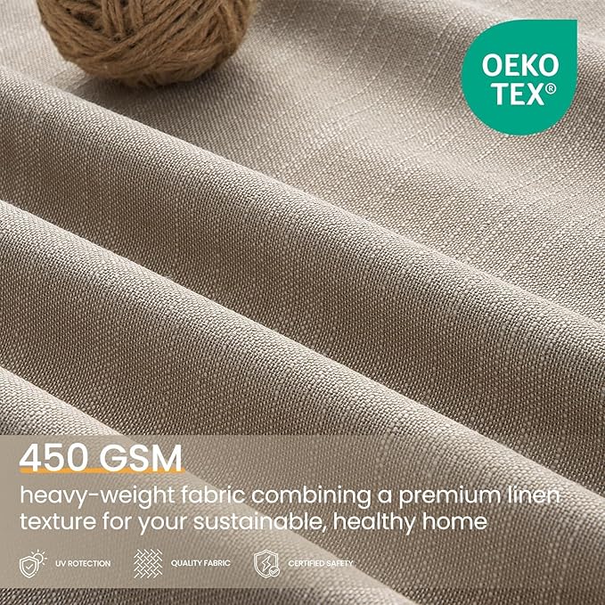 Topfinel Taupe Blackout Pleated Curtains 102 Inches Long 100% Light Blockout Linen Panels for a High-End, Neutral Living Room Ambience Memory-Trained Pleats for Teen Boys Room Decor 40" W*102" L