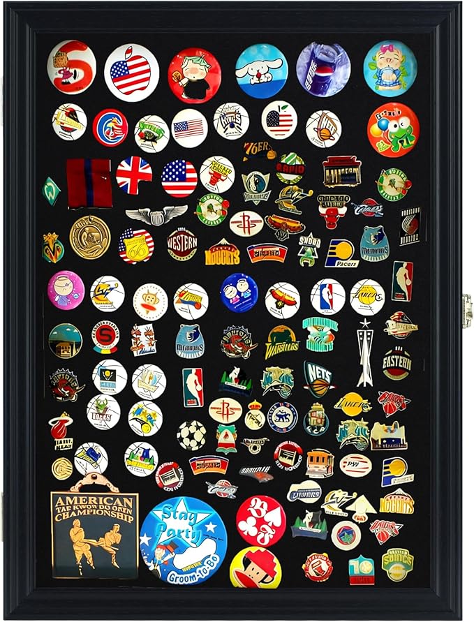 Large 19 X 14 Pin Display Case Medal Shadow Box with 98% UV Protection for Military Medals, Beach Tags, Jewelry Pins, Pin Gift, Insignia Ribbons Memorabilia Black Finish