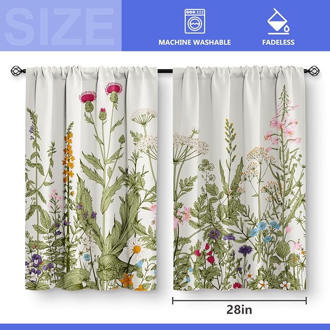 Aimego Sunflower Country Floral Kitchen Curtains - Rustic Vintage Flowers Farmhouse Short Cafe Curtains Retro Butterfly Decor for Living Room Window Drapes RV Curtains 2 Panels Set