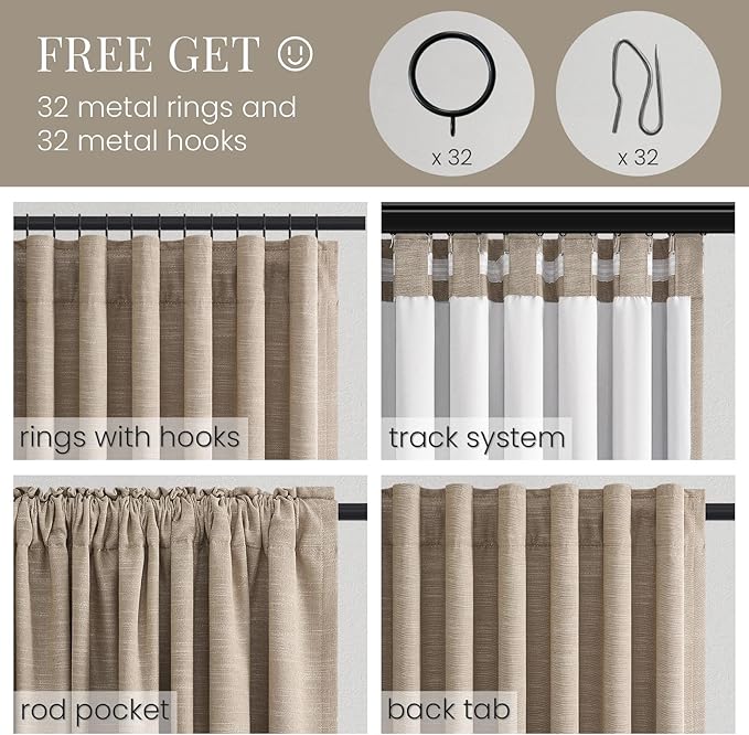 Topfinel 84 Inch Length 100% Blackout Viral Curtains with Back Tab Rod Pocket, Linen Textured Thermal Insulated Blackout Curtains Aesthetic Door & Window, Light Burlywood 52" W*84" L