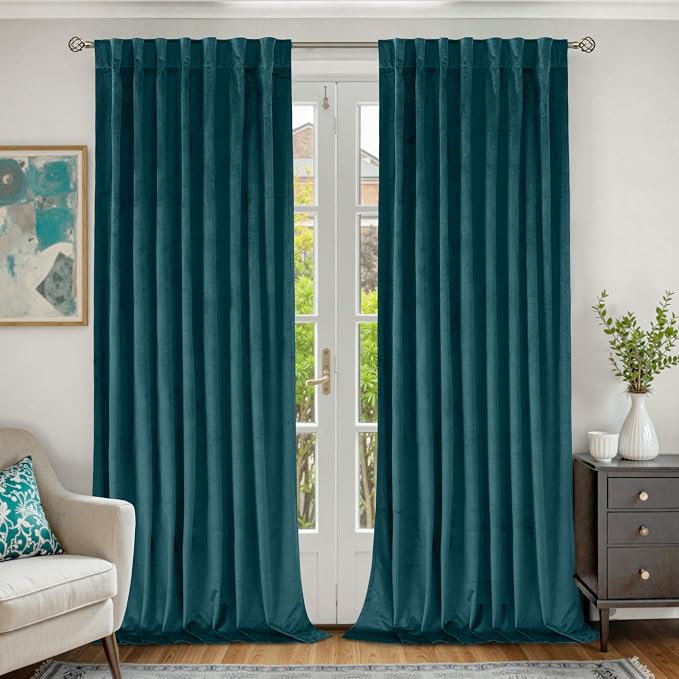 BGment Teal Velvet Curtains for Living Room, Super Soft Thermal Insulated Blackout Curtains 84 inches Long Noise Reduce Back Tab and Rod Pocket Luxury Drapes for Bedroom, 2 Panels, 60 x 84 Inch