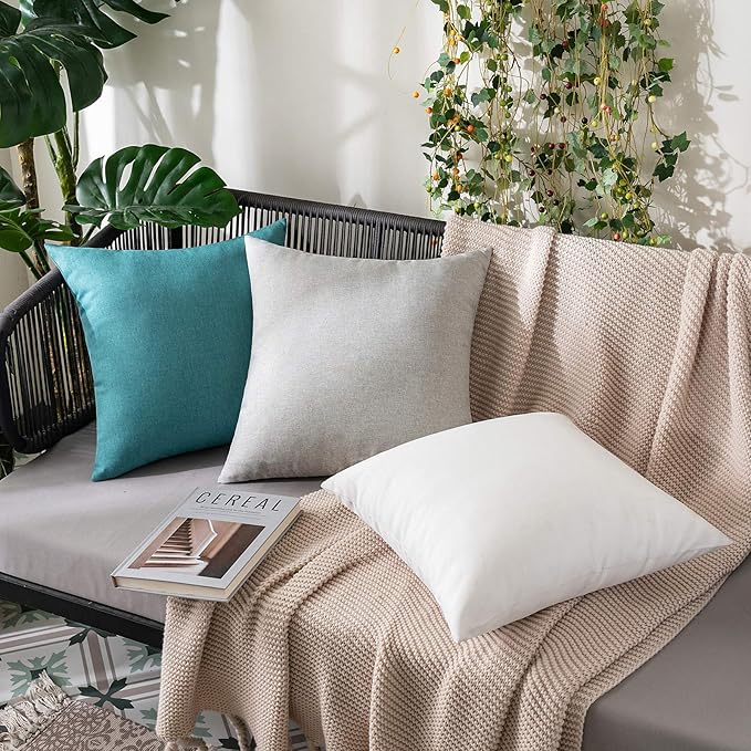 MIULEE Pack of 2 Decorative Outdoor Solid Waterproof Throw Pillow Covers Euro Sham Faux Linen Garden Farmhouse Coastal Cushion Cases for Summer Patio Tent Balcony Couch Sofa 24x24 Inch Turquoise