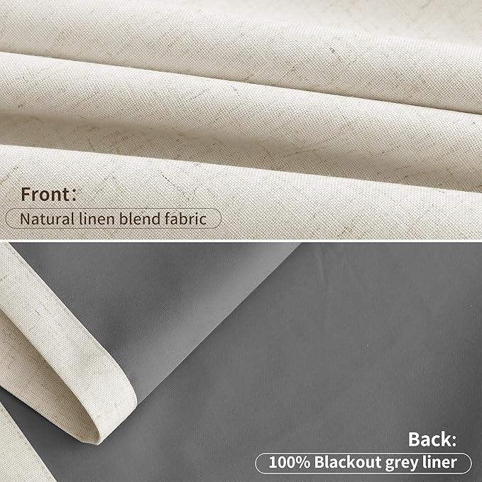 Joywell Pinch Pleated 100% Blackout Linen Curtains 63 Inches Long for Living Room Small Window 2 Panels Set Thermal Insulated Soundproof Short Linen Pinch Pleat Curtains for Bathroom 40Wx63L Cream
