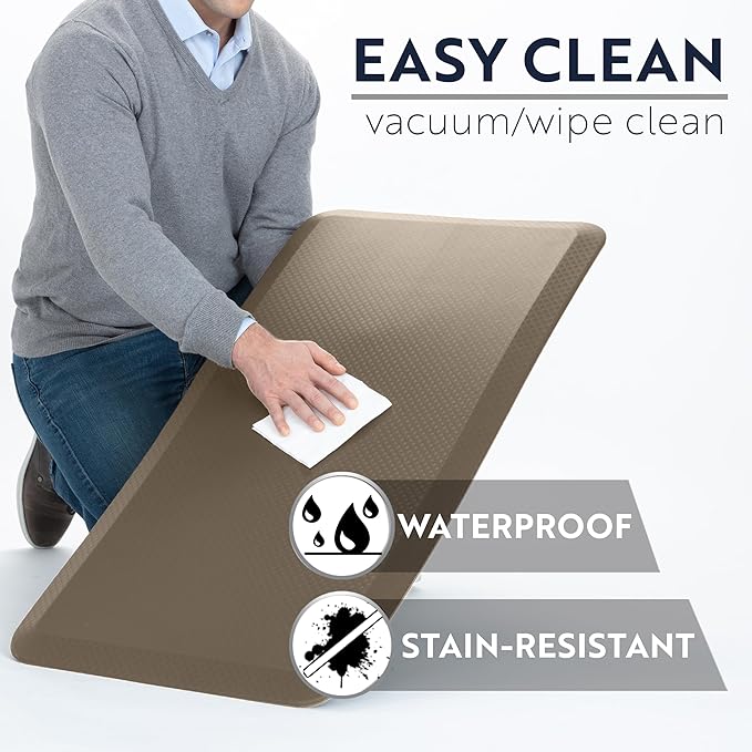 KANGAROO Anti Fatigue Mats for Kitchen Floor, 39x20, Reduce Foot, Knee, Back Pressure, 3/4 Inch Thick Cushioned Ergonomic Mat, Waterproof Comfort Rug for Under Sink, Standing Desk, Store Floors, Beige