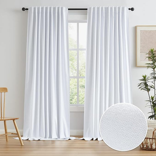 KEQIAOSUOCAI 102 Inch Thick Blackout Curtains for Ceiling Track System Back Tab, Loop Pocket Curtains 72 Inch Wide Large Heavy Drapes for Patio Sliding Glass Door, White,W72 x L102, 2 Panels