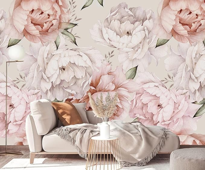 YQWDMX - Peel and Stick Floral Wallpaper with Pink Peony Self-Adhesive murals for Bedroom ZY11 M