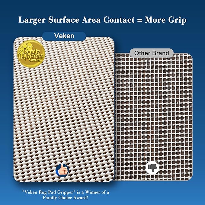 Veken Rug Gripper Pad for Hardwood Floors Tile Floors with 12 Pcs Rug Tape, Thick Cushion Non Slip Rug Pads for Area Rugs, Under Carpet Anti Skid Mat, Keep Your Rugs Safe and in Place, 2x3 Ft