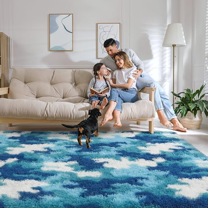 AROGAN Washable 2x6 Runner Rug for Hallway, Long Runner Rugs wtih Soft Memory Foam for Bedroom, Non Slip Backing Carpet, Bedside, Entryway Home, Camouflage Blue and White